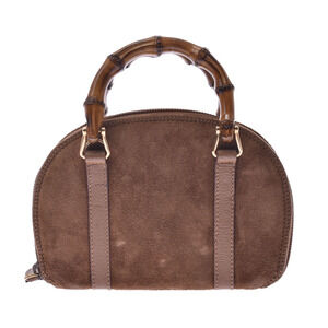 GUCCI Bamboo Top Handle 2way Bag Brown Suede Handbag